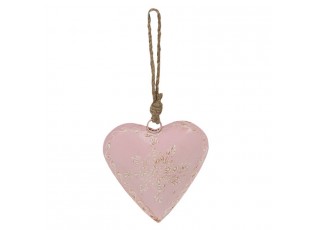 Růžové závěsné kovové srdce se zdovením Heartic - 18*2*18 cm