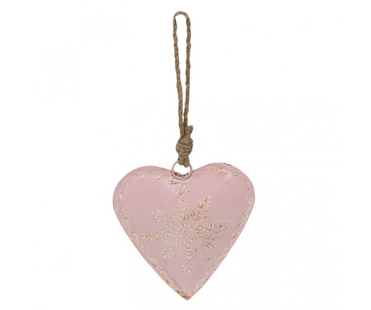 Růžové závěsné kovové srdce se zdovením Heartic - 18*2*18 cm Clayre & Eef