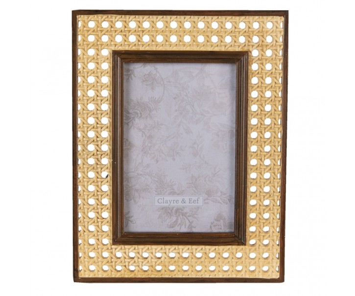 Hnědý fotorámeček s designem ratanovým výpletem - 18*1*23 cm / 10*15 cm Clayre & Eef