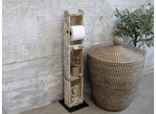 Dřevěný bílý antik stojan na toaletní papír Grimaud Brick - 14*8*82 cm