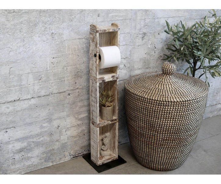 Dřevěný bílý antik stojan na toaletní papír Brick Moulds - 14*8*82 cm Chic Antique