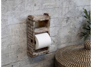 Dřevěný bílý antik nástěnný držák na toaletní papír Grimaud Brick - 15*10*30 cm