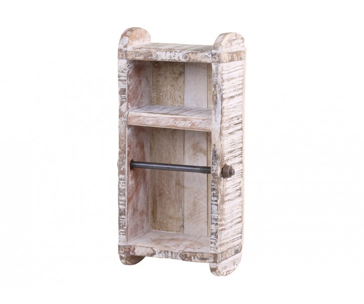 Dřevěný bílý antik nástěnný stojan na toaletní papír Brick - 15*10*30 cm Chic Antique