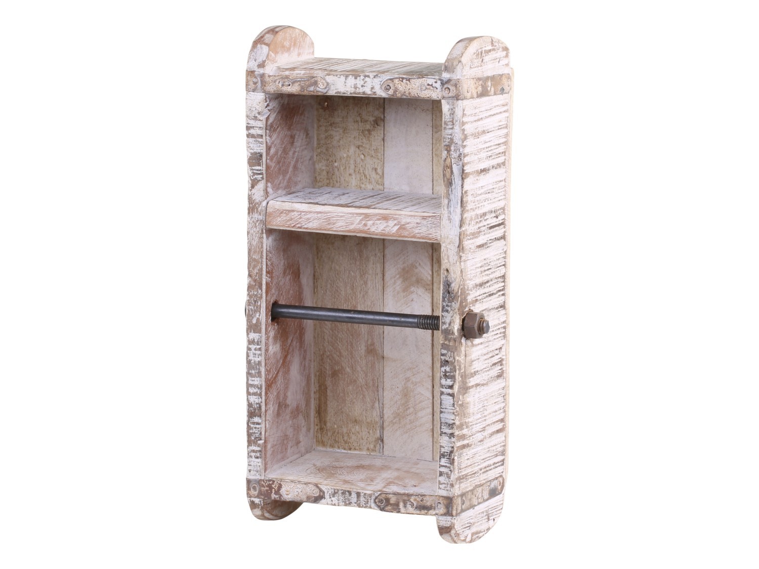 Dřevěný bílý antik nástěnný stojan na toaletní papír Brick - 15*10*30 cm