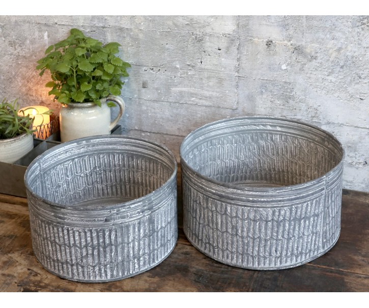 2ks dekorační plechové zinkové antik obaly na květináče - Ø 29*15 cm Chic Antique