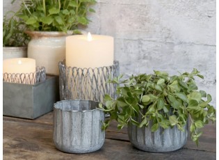 2ks dekorační plechový zinkový antik obal na květináč - Ø 10*8 cm