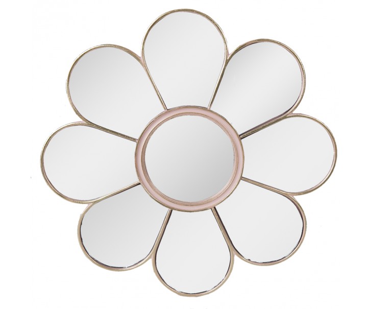Růžovo-zlaté nástěnné zrcadlo ve tvaru květiny Flower Pink - Ø 29*2 cm Clayre & Eef