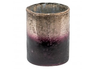 Fialovo-bronzový antik skleněný svícen - Ø 9*11 cm
