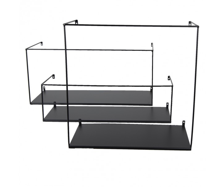 Set 3ks černá antik nástěnná polička - 55*20*25 / 50*16*15 / 40*18*40 cm Clayre & Eef