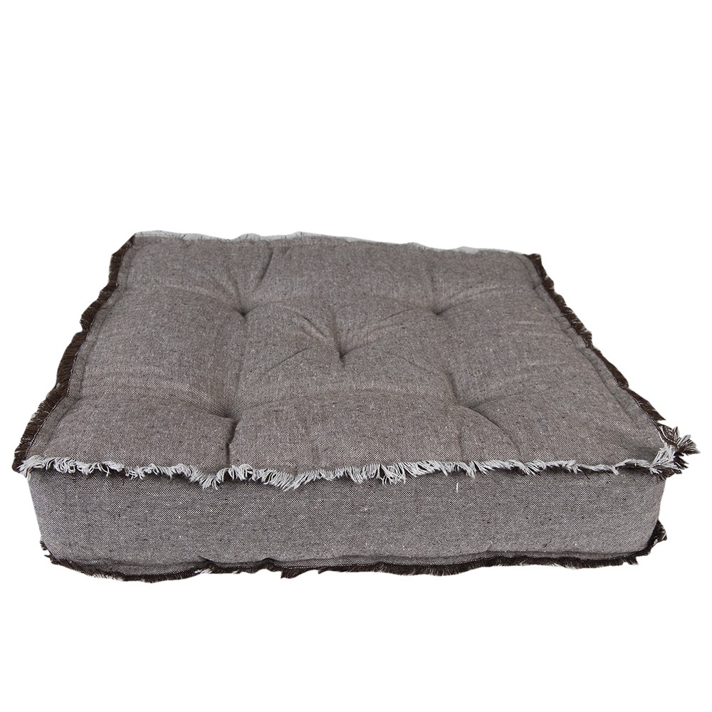 Vyšší šedý podsedák s uchem a krátkým třepením Sally - 45*45*8 cm Clayre & Eef Vyšší šedý podsedák s uchem a krátkým třepením Sally - 45*45*8 cm Clayre & Eef