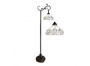 Bílá stojací Tiffany lampa kamínky a ornamenty - 36*25*152 cm E27/max 1*60W