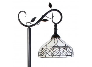 Bílá stojací Tiffany lampa kamínky a ornamenty - 36*25*152 cm E27/max 1*60W
