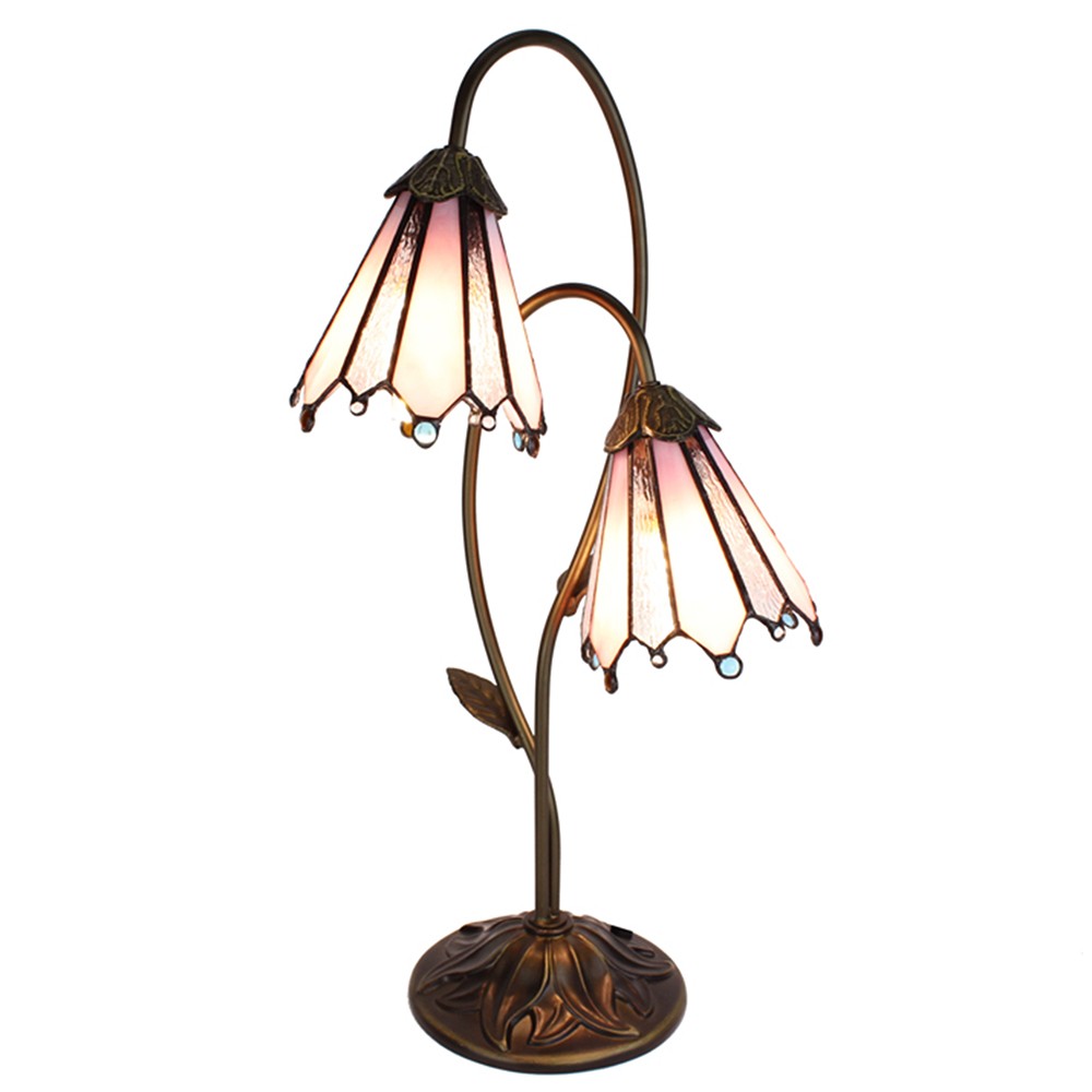 Stolní lampa Tiffany Flowerbell pink - 35*18*61 cm E14/max 2*25W Clayre & Eef Stolní lampa Tiffany Flowerbell pink - 35*18*61 cm E14/max 2*25W Clayre & Eef