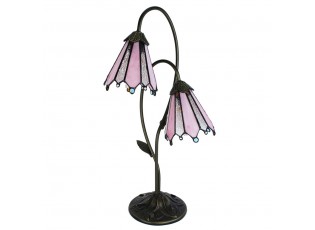 Stolní lampa Tiffany Flowerbell pink - 35*18*61 cm E14/max 2*25W