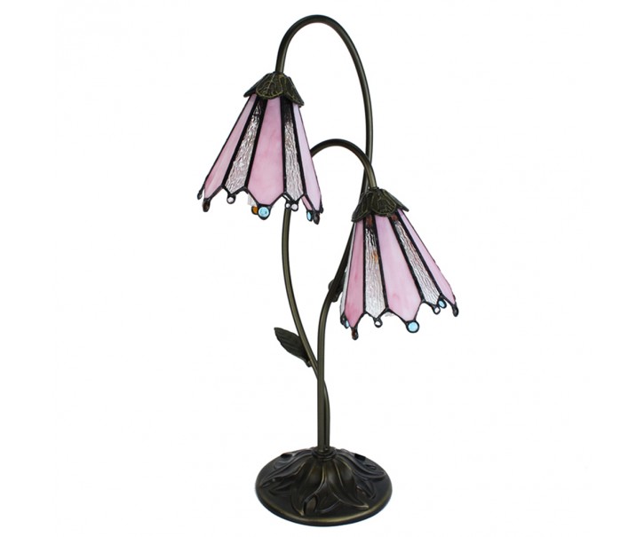 Stolní lampa Tiffany Flowerbell pink - 35*18*61 cm E14/max 2*25W Clayre & Eef