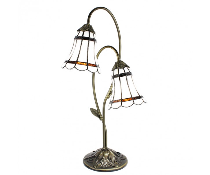 Stolní Tiffany lampa 2 stínidla hnědé pruhy BrownLine - 35*18*61 cm E14/max 2*25W Clayre & Eef