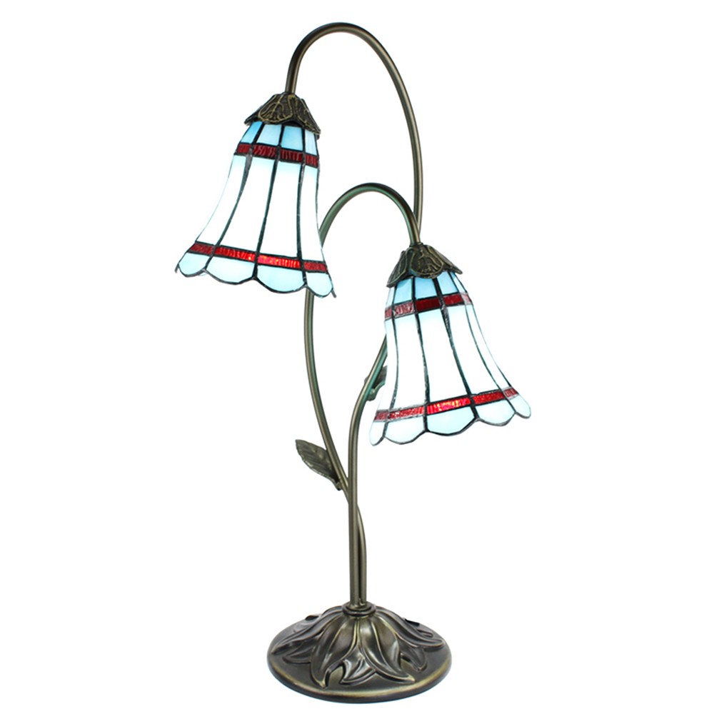 Modrá stolní Tiffany lampa 2 stínidla červené pruhy RedLine - 35*18*61 cm E14/max 2*25W Clayre & Eef Modrá stolní Tiffany lampa 2 stínidla červené pruhy RedLine - 35*18*61 cm E14/max 2*25W Clayre & Eef