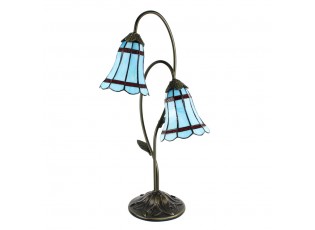 Modrá stolní Tiffany lampa 2 stínidla červené pruhy RedLine - 35*18*61 cm E14/max 2*25W