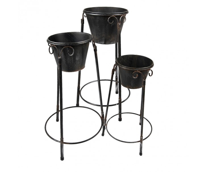 Set 3ks černý antik květináč na podstavci - 38*38*79/ 36*34*61/ 28*27*49 cm Clayre & Eef