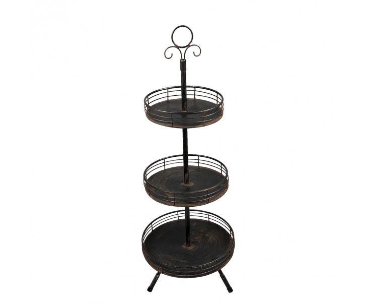 Černý antik kovový 3patrový stojan / etažér Filbo - Ø 34*95 cm Clayre & Eef