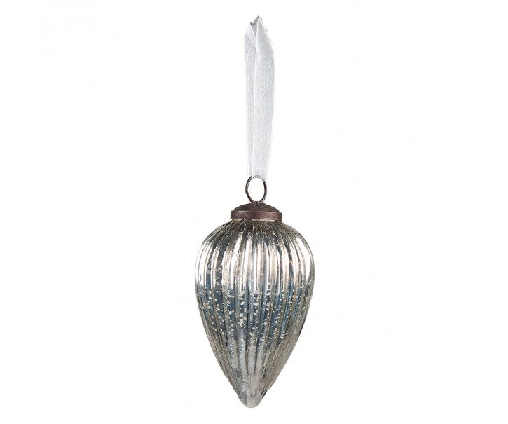 Stříbrná vánoční ozdoba baňka - Ø 6*12 cm Clayre & Eef