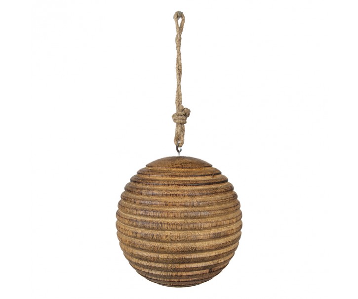 Dřevěná rýhovaná závěsná koule - Ø 12*12 cm Clayre & Eef