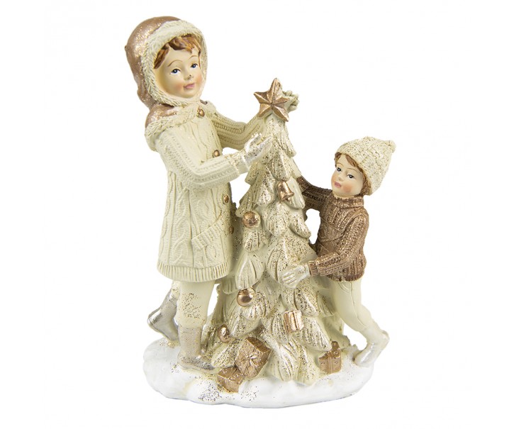 Vánoční dekorace děti u stromečku - 10*5*14 cm Clayre & Eef