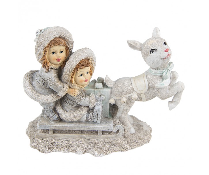 Vánoční dekorace soška dětí na saních - 16*7*12 cm Clayre & Eef
