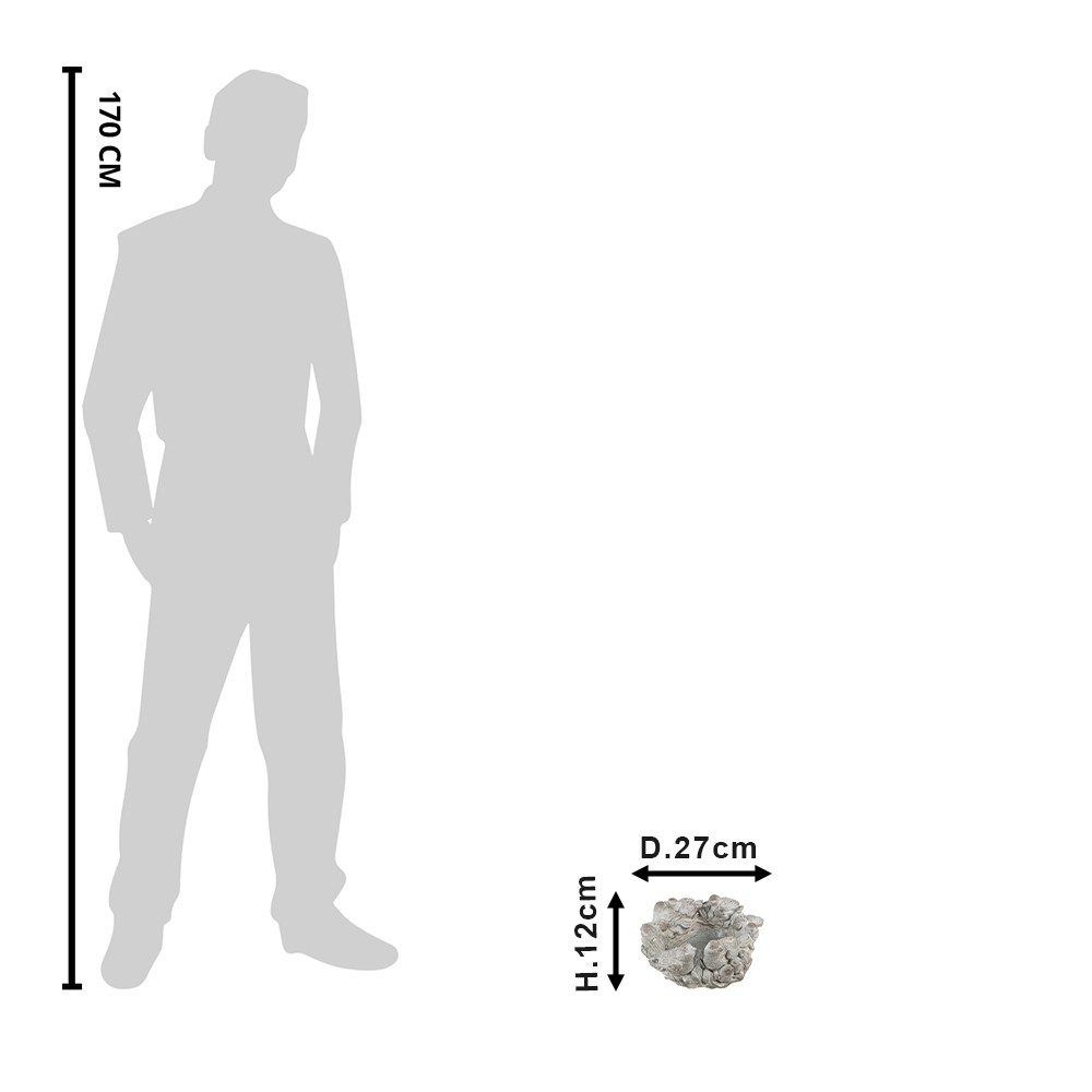 Šedý antik cementový dekorační květináč s ptáčky - Ø 27*12 cm Clayre & Eef Šedý antik cementový dekorační květináč s ptáčky - Ø 27*12 cm Clayre & Eef