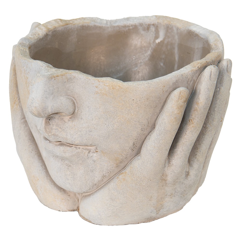 Béžový cementový květináč hlava ženy v dlaních S - 17*17*11 cm Clayre & Eef Béžový cementový květináč hlava ženy v dlaních S - 17*17*11 cm Clayre & Eef
