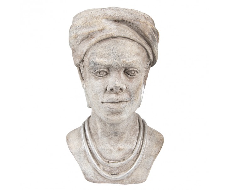 Šedý cementový květináč hlava ženy - 17*16*27 cm Clayre & Eef