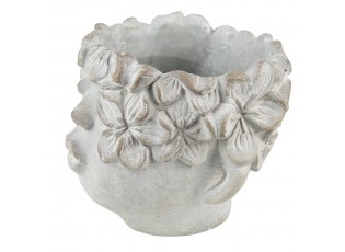 Šedý nástěnný květináč v designu hlavy s květinovým věncem Tete - 12*9*10 cm