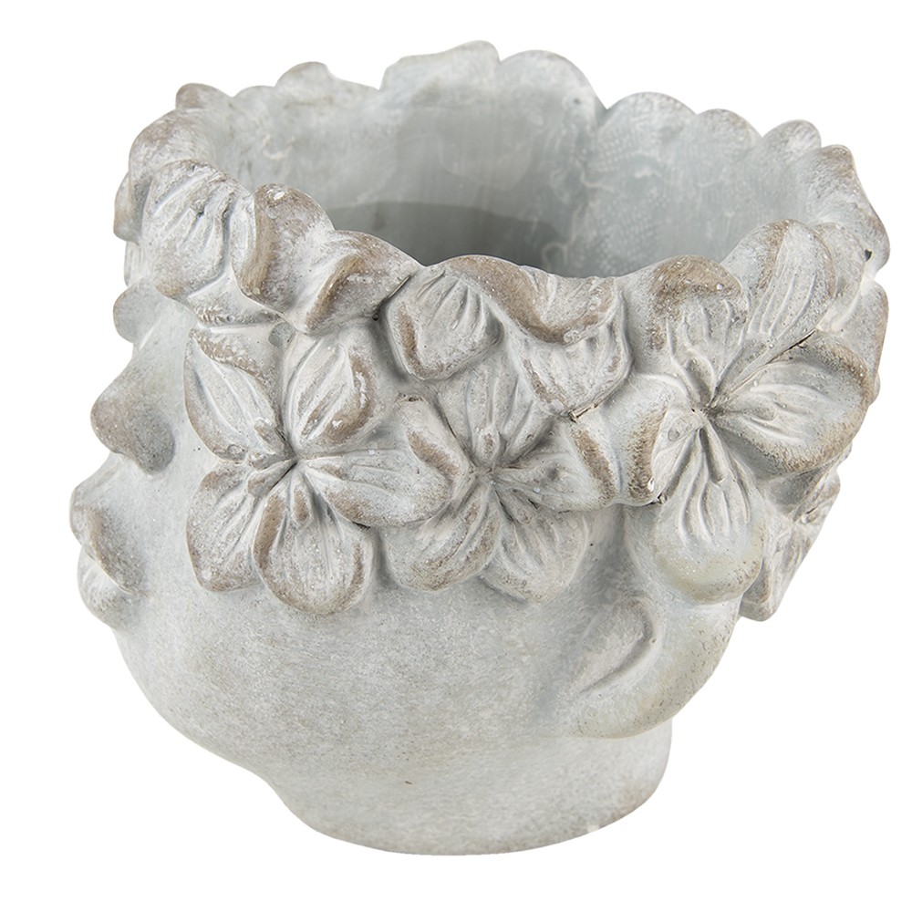 Šedý nástěnný květináč v designu hlavy s květinovým věncem Tete - 12*9*10 cm Clayre & Eef Šedý nástěnný květináč v designu hlavy s květinovým věncem Tete - 12*9*10 cm Clayre & Eef