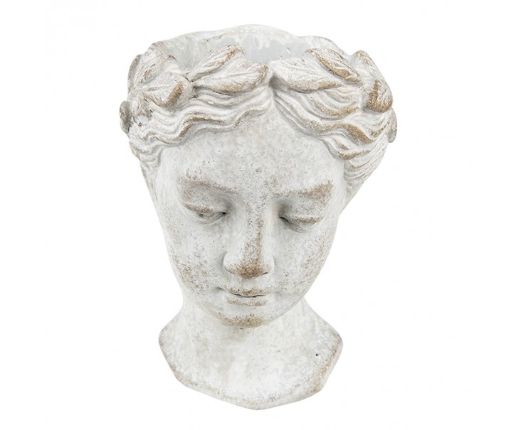 Šedý antik cementový nástěnný květináč hlava ženy - 11*11*17 cm Clayre & Eef