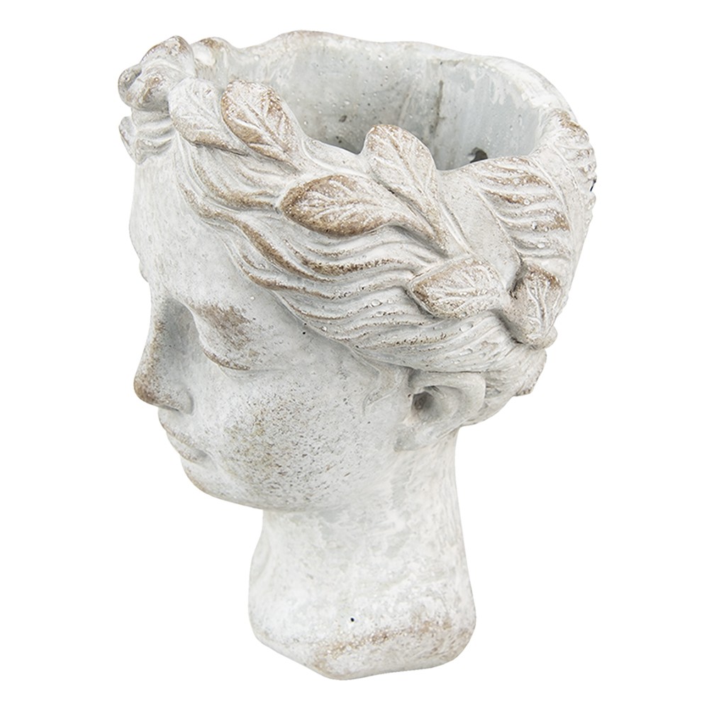 Šedý antik cementový nástěnný květináč hlava ženy - 11*11*17 cm Clayre & Eef Šedý antik cementový nástěnný květináč hlava ženy - 11*11*17 cm Clayre & Eef