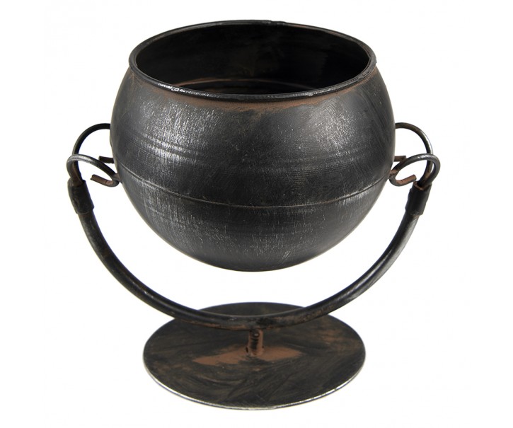 Černý antik kovový květináč na noze Olio - 19*15*19 cm Clayre & Eef