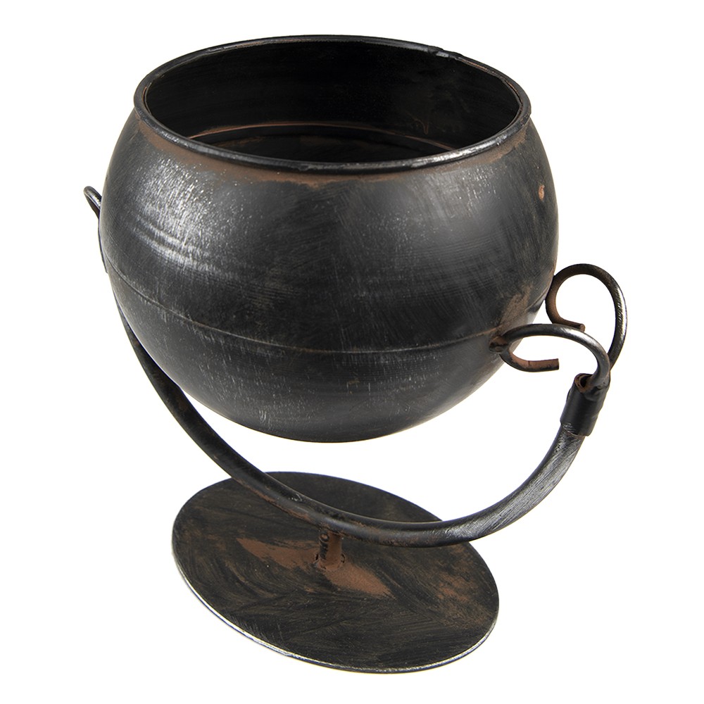 Černý antik kovový květináč na noze Olio - 19*15*19 cm Clayre & Eef Černý antik kovový květináč na noze Olio - 19*15*19 cm Clayre & Eef