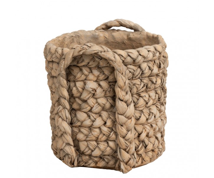 Hnědý cementový květináč s pleteným vzorem z listů Leavia - 20*22*21cm J-Line by Jolipa