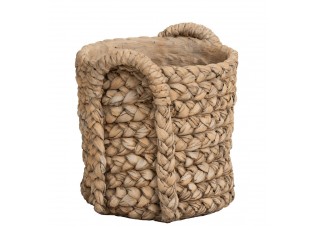 Hnědý cementový květináč s pleteným vzorem z listů Leavia - 26*28*27cm