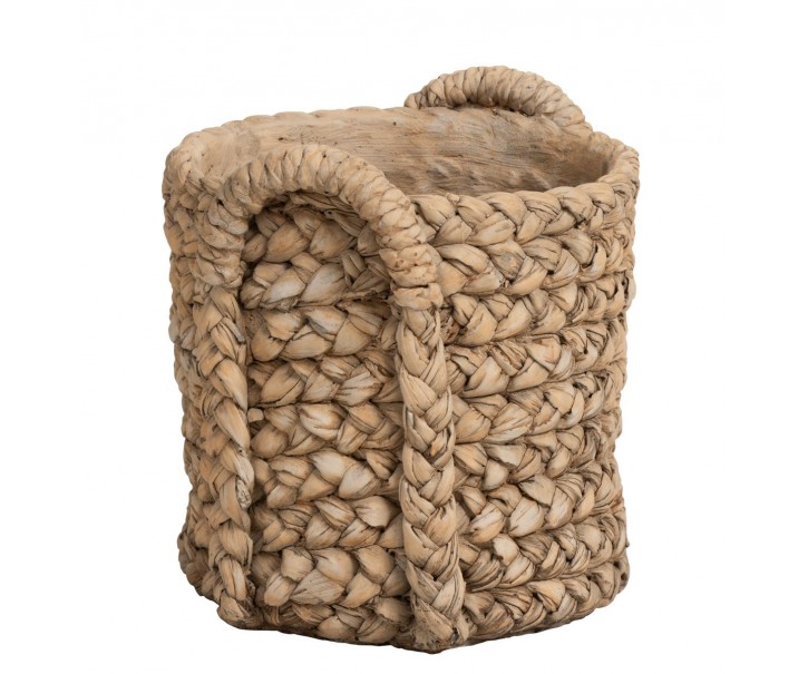Hnědý cementový květináč s pleteným vzorem z listů Leavia - 26*28*27cm J-Line by Jolipa