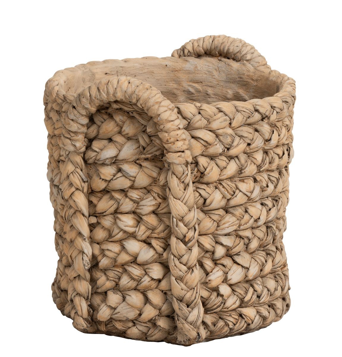 Hnědý cementový květináč s pleteným vzorem z listů Leavia - 26*28*27cm