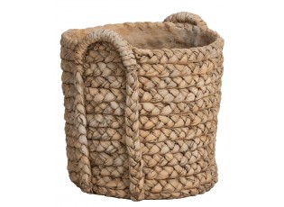 Hnědý cementový květináč s pleteným vzorem z listů Leavia - 37*38*38cm