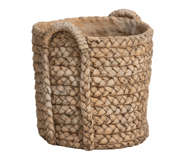 Hnědý cementový květináč s pleteným vzorem z listů Leavia - 37*38*38cm J-Line by Jolipa