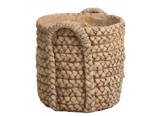 Hnědý cementový květináč s pleteným vzorem z listů Leavia - 32*34*31cm