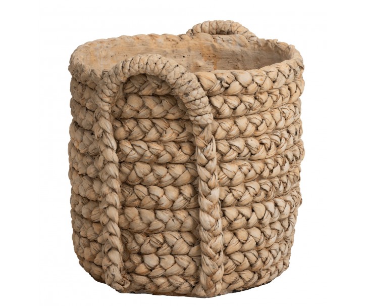 Hnědý cementový květináč s pleteným vzorem z listů Leavia - 32*34*31cm J-Line by Jolipa
