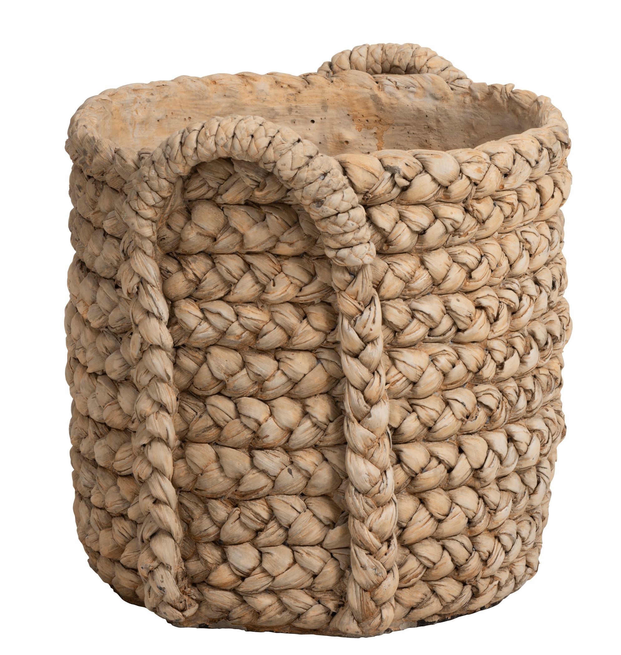 Hnědý cementový květináč s pleteným vzorem z listů Leavia - 32*34*31cm
