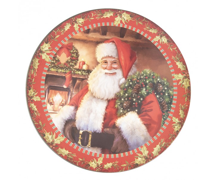 Červený plastový vánoční kulatý podnos/talíř Santa - Ø 33*1 cm Clayre & Eef