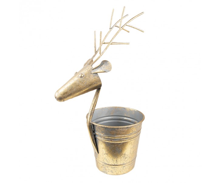 Zlatý antik plechový obal na květináč Jelen - 27*17*16/45 cm Clayre & Eef
