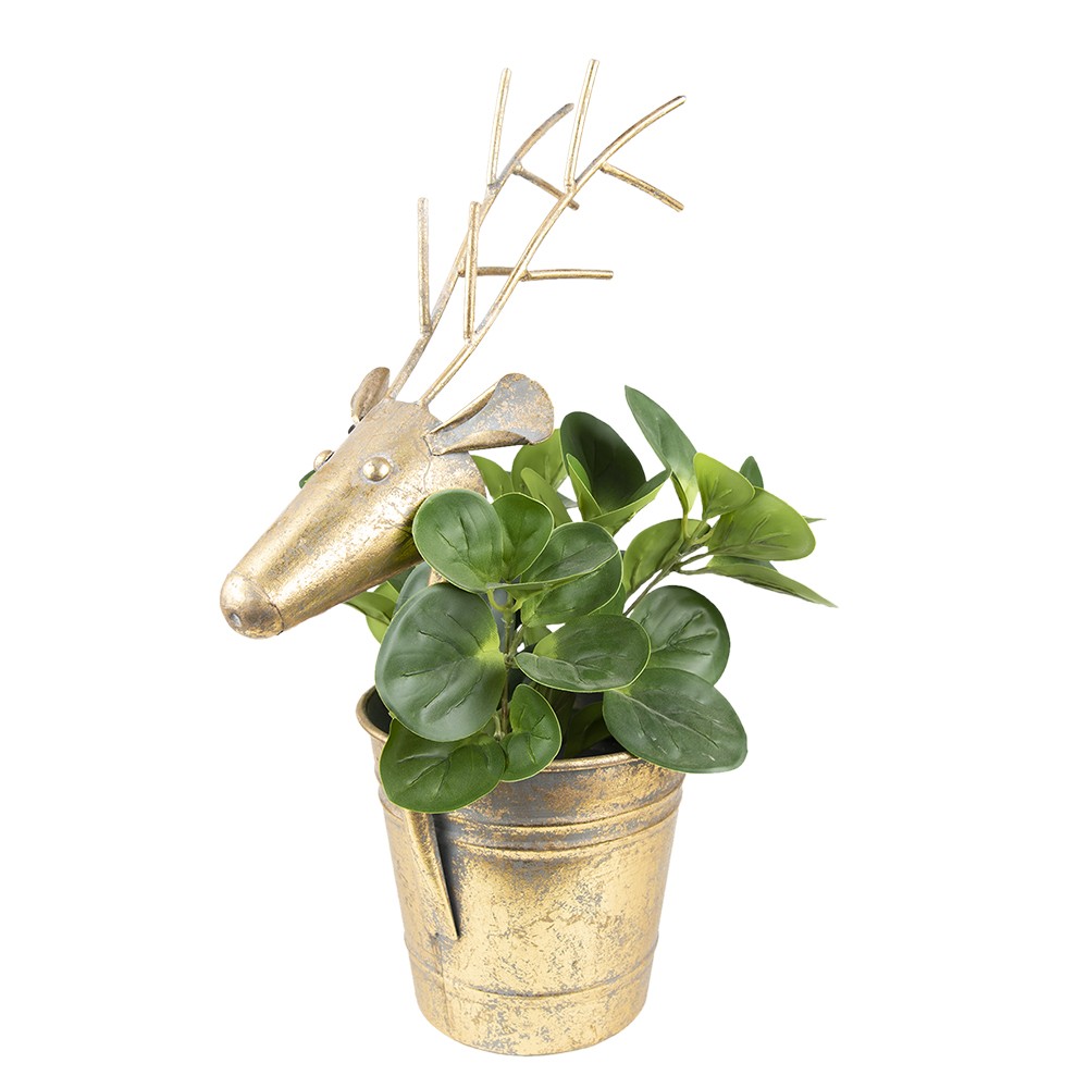 Zlatý antik plechový obal na květináč Jelen - 27*17*16/45 cm Clayre & Eef Zlatý antik plechový obal na květináč Jelen - 27*17*16/45 cm Clayre & Eef