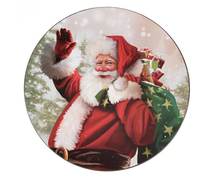 Plastový vánoční kulatý podnos/talíř Santa - Ø 33*1 cm Clayre & Eef